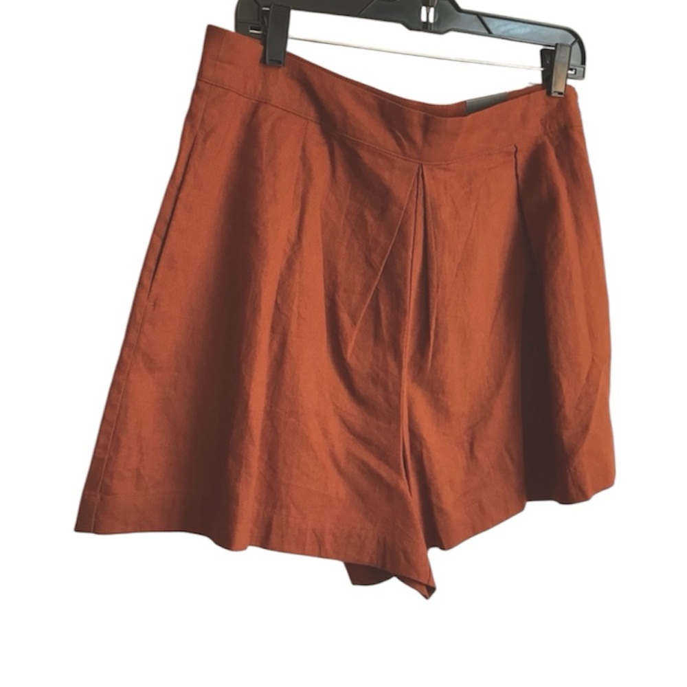 Worthington New Women’s 14 Santiago Rust Orange High Rise Linen Pleat Shorts NWT - Picture 8 of 13